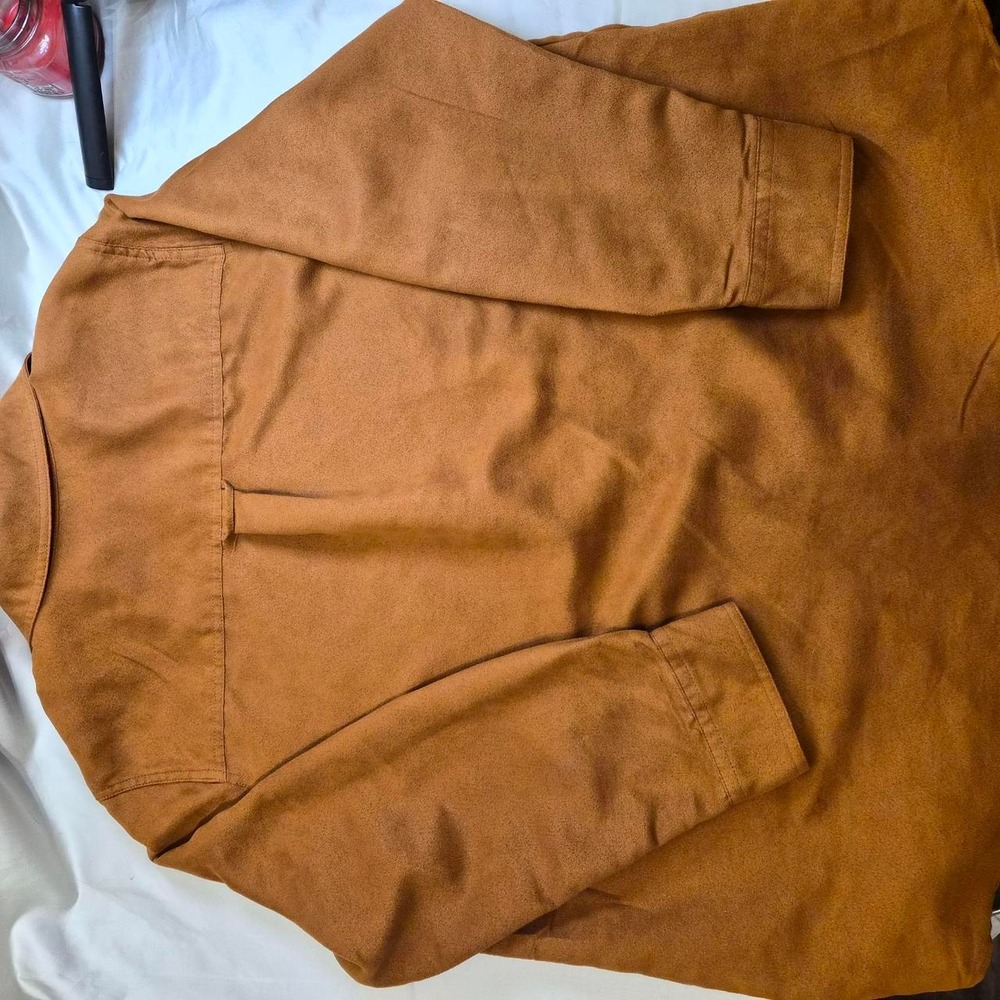 Woman Within Faux Suede Button Down Shirt Women 18/20 L Western Boho Cottagecore - Picture 5 of 7